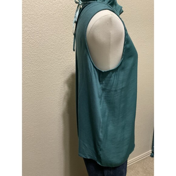 LOFT, Women’s, Sleeveless Mixed Media Blouse, Ruffle Neck, Teal, Size: M - Picture 3 of 5